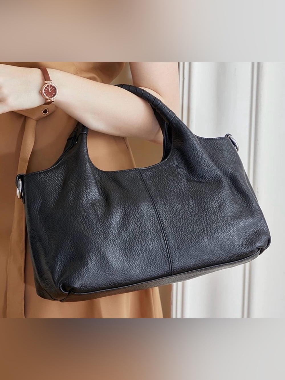 Crossbody Handbag in Black with Silver Hardware